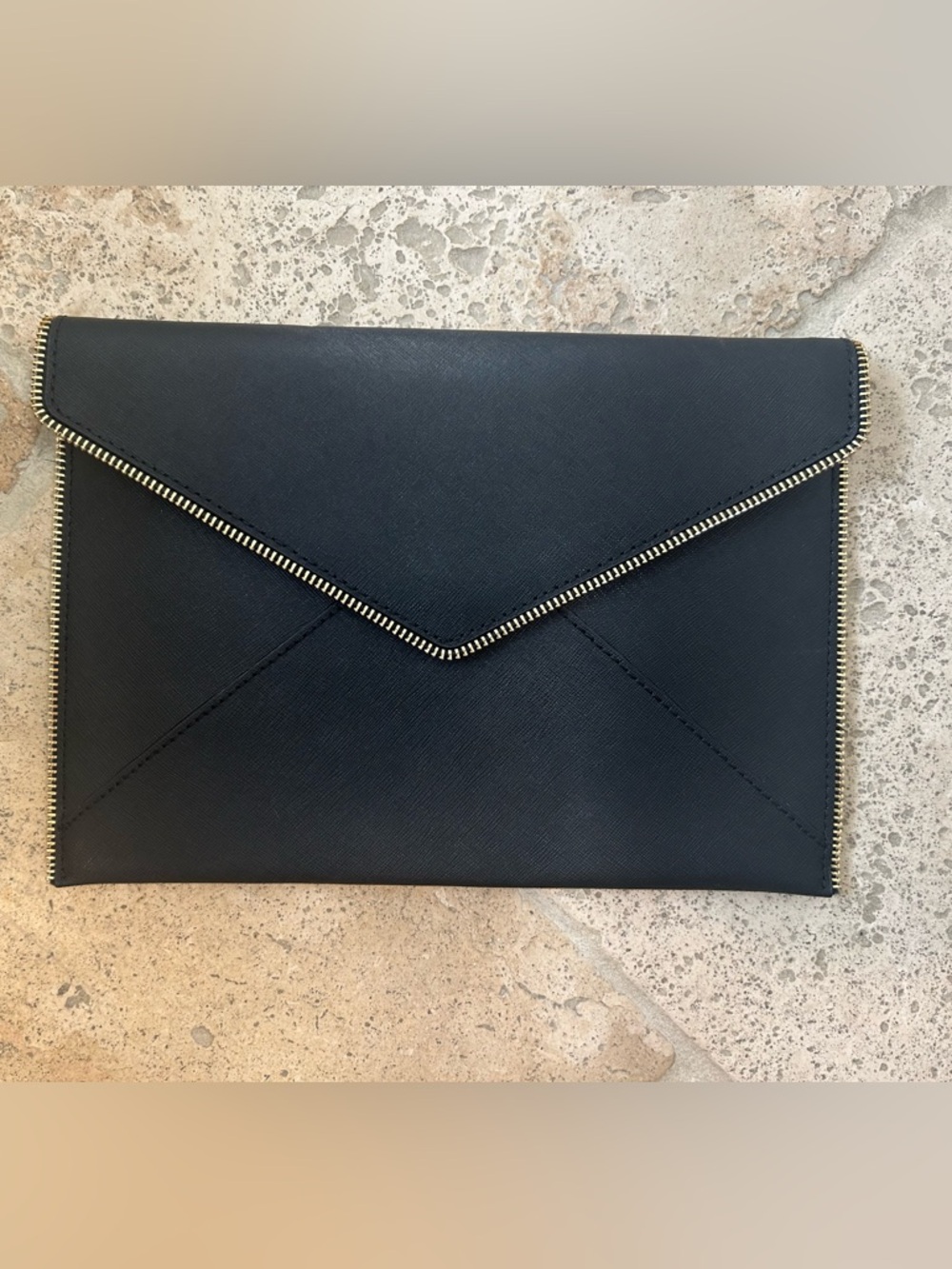 Rebecca Minkoff Leo Gold Zip Trim Envelope Clutch Black - Excellent Condition